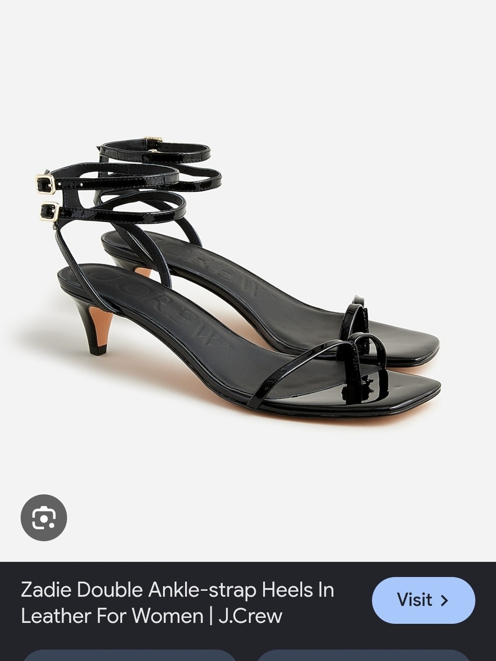 J. Crew Zadie Black Double Ankle-Strap Leather Heels